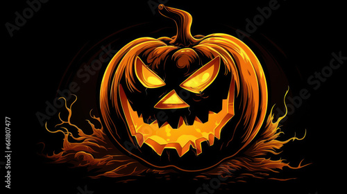 Illustration of a Halloween pumpkin in black tones.
