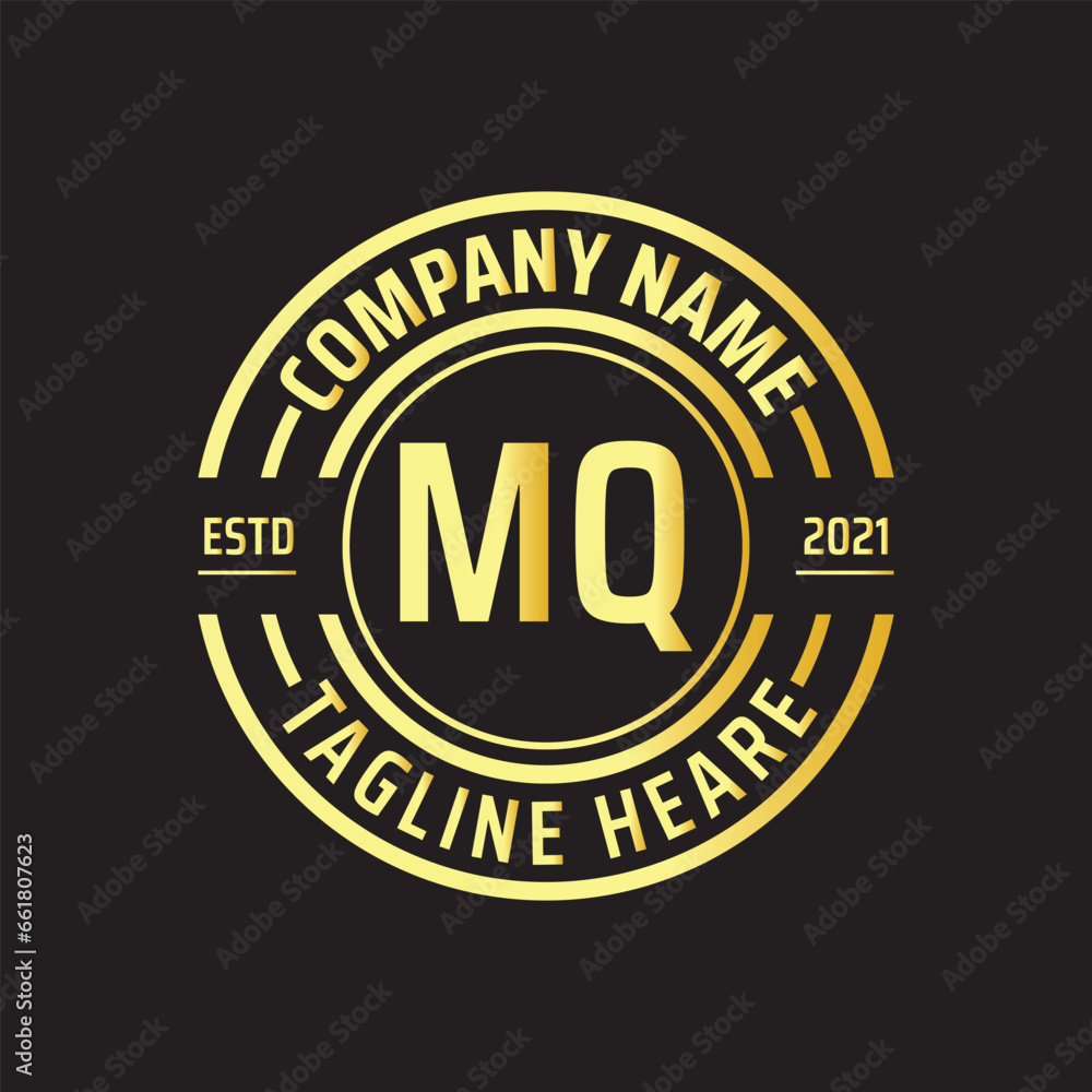 Professional simple Letter MQ Circle Luxury Gold Color Vector Logo Template
