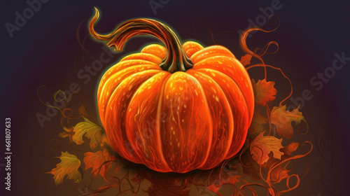 Illustration of a Halloween pumpkin in orange tones.