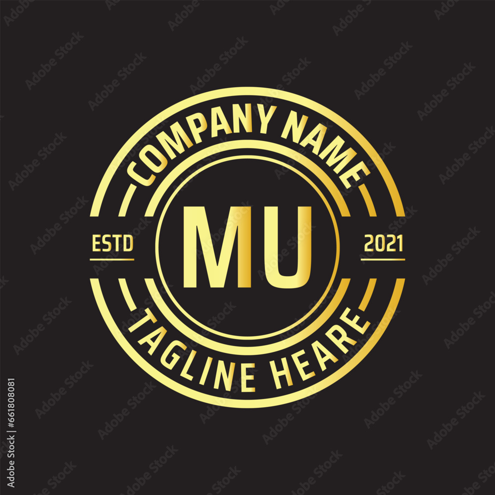 Professional simple Letter MU Circle Luxury Gold Color Vector Logo Template
