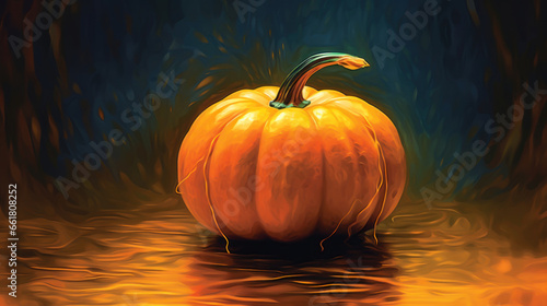 Illustration of a Halloween pumpkin in light orange tones.