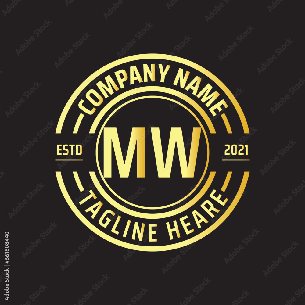 Professional simple Letter MW Circle Luxury Gold Color Vector Logo Template