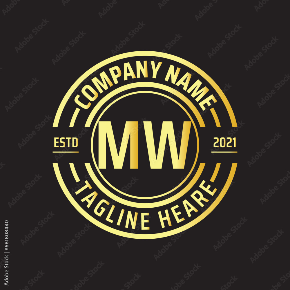 Fototapeta premium Professional simple Letter MW Circle Luxury Gold Color Vector Logo Template