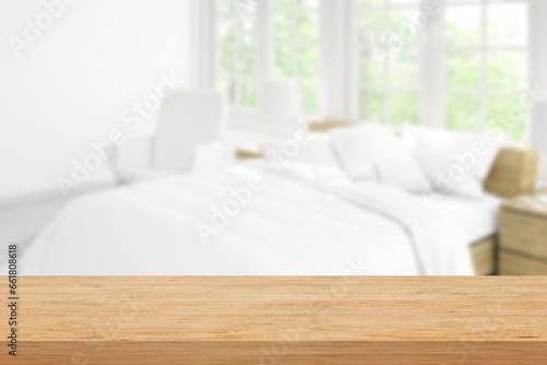 Schlafzimmer Tisch Holzbrett Ablage Produkt Präsentation Hintergrund 3D