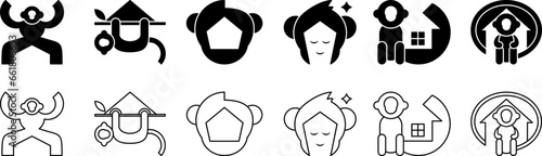 collection of monkey house vector illustration. line, silhouette, minimal and simple style. black and white. used for emblem, logo, icon, symbol, sign or print. editable stroke