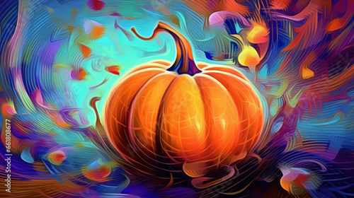 Illustration of a Halloween pumpkin in colorful tones.