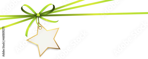 gold ribbon bow with christmas star hang tag