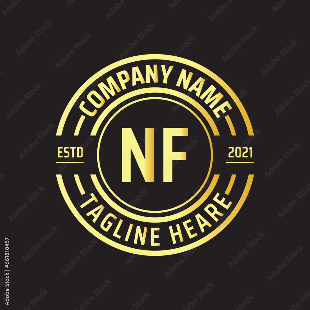 Professional simple Letter NF Circle Luxury Gold Color Vector Logo Template