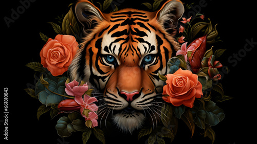 Tiger head roses art