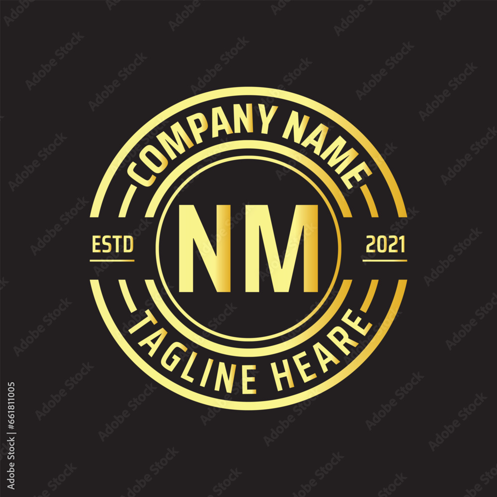 Professional simple Letter NM Circle Luxury Gold Color Vector Logo Template