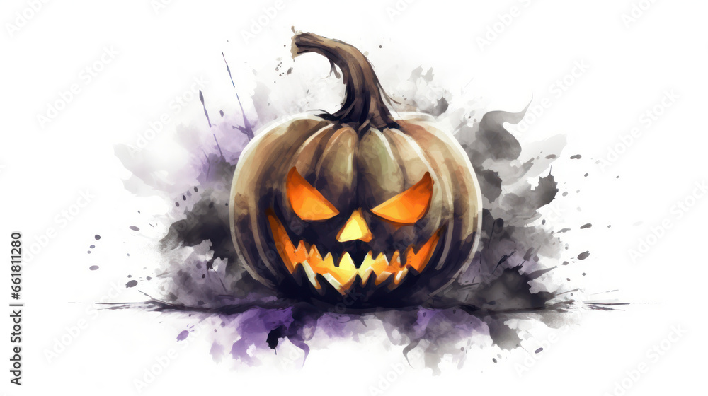 Watercolor painting of a Halloween pumpkin in dark gray colours tones. Watercolor painting of a Halloween pumpkin in dark gray colours tones.