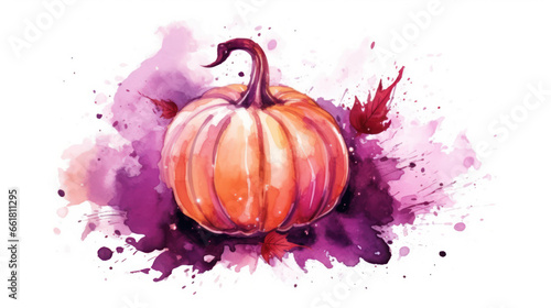 Watercolor painting of a Halloween pumpkin in maroon colours tones. © darkredmon
