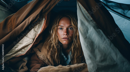 Behind the Canvas: Portrait of Resilient Tent Dwellers, Generative AI