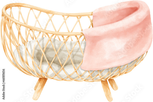 Watercolor Rattan Bassinet illustration