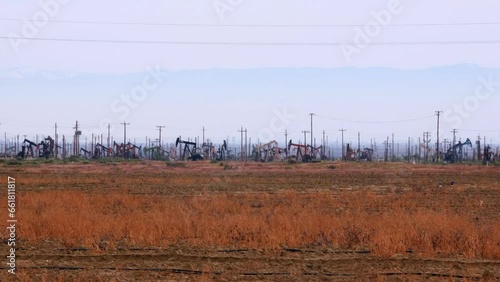 4K Video of Pump Jacks in Action: Oil Production in California Oil Field