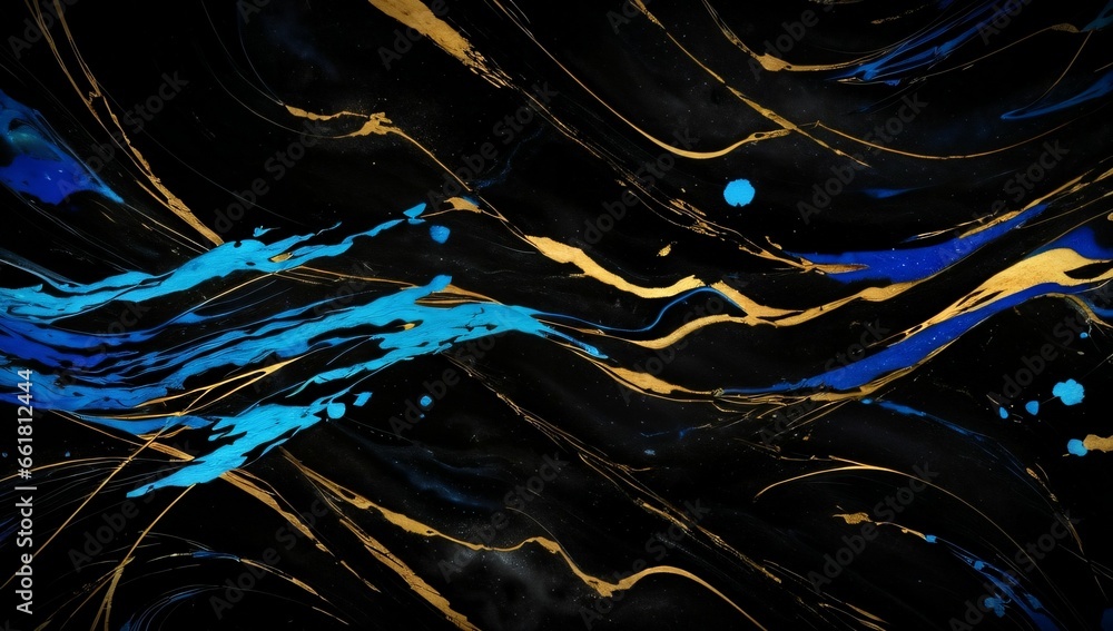 Obraz premium (4K) Abstract Oil Surface texture wallpaper/background, Black & Blue , AI