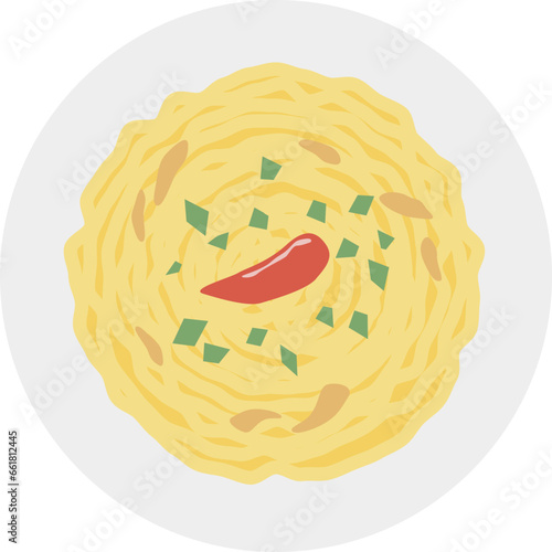 ペペロンチーノパスタ　俯瞰イラスト