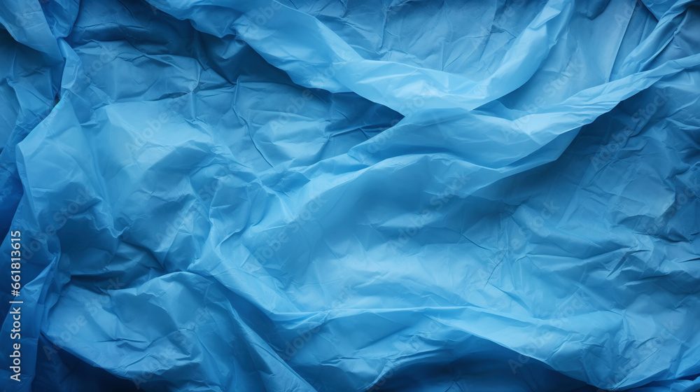 Obraz premium Blue crumpled paper texture. Blank background with creases. Generative AI