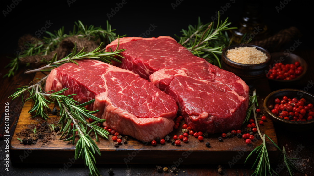 raw beef steak meat on a cutting board