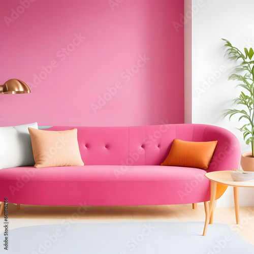 Colorful living room  modern shape sofa Beautiful  brightly colored walls make it lively.