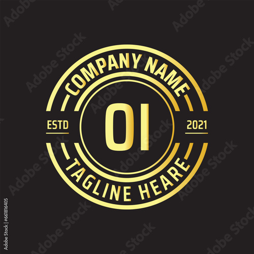 Professional simple Letter OI Circle Luxury Gold Color Vector Logo Template