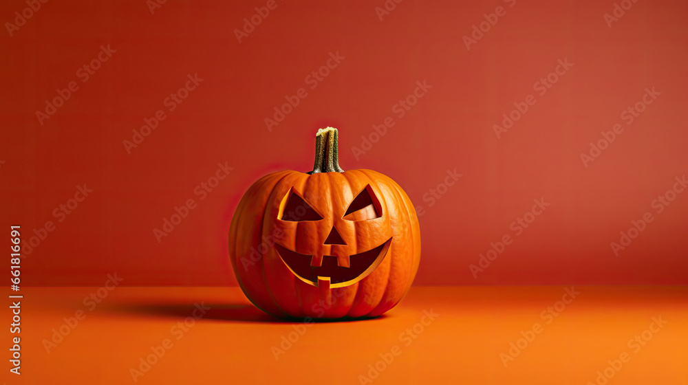 A Halloween pumpkin on a maroon background. A Halloween pumpkin on a maroon background.