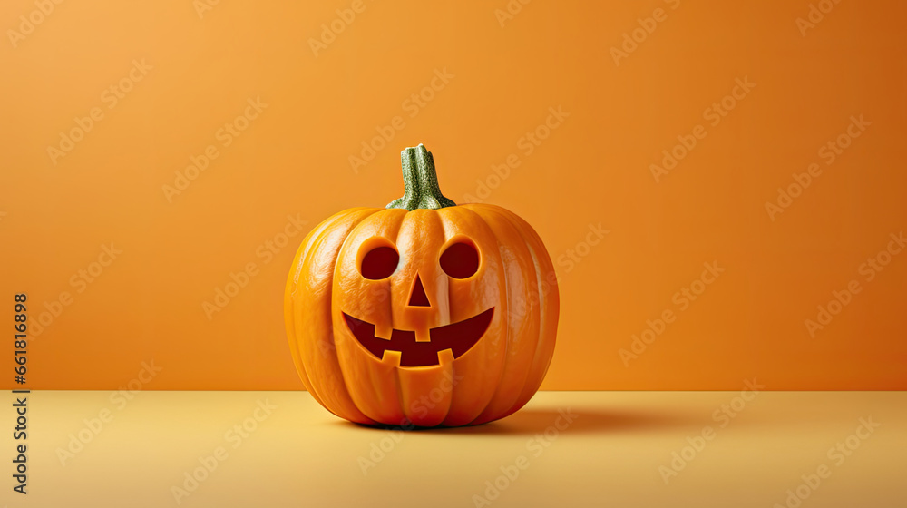 A Halloween pumpkin on a tan background. A Halloween pumpkin on a tan background.