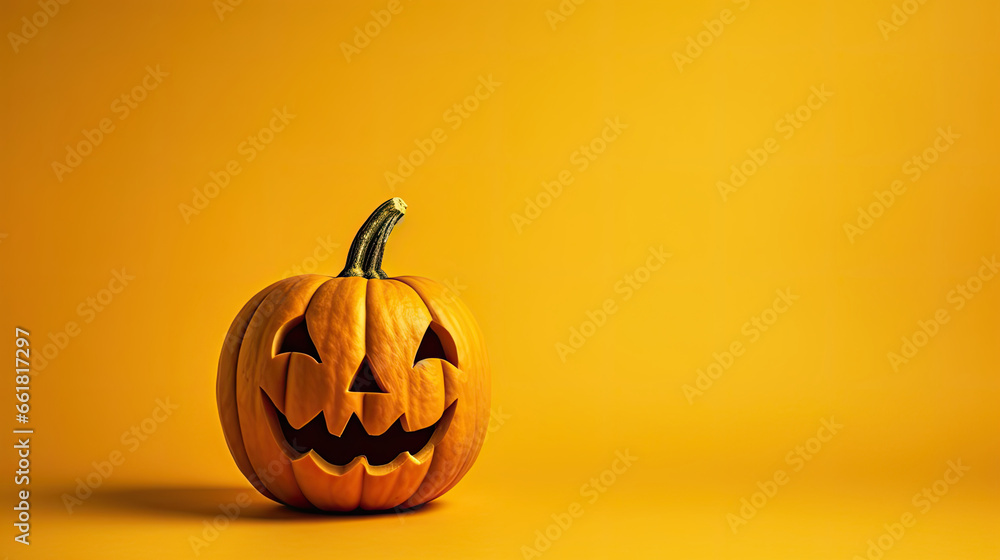 A Halloween pumpkin on a vivid yellow background. A Halloween pumpkin on a vivid yellow background.