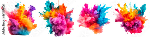 Collection of colorful explosions on white background, christmas and new year concept