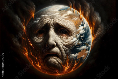 Apocalyptic Anguish: Earth's Fiery Portrait