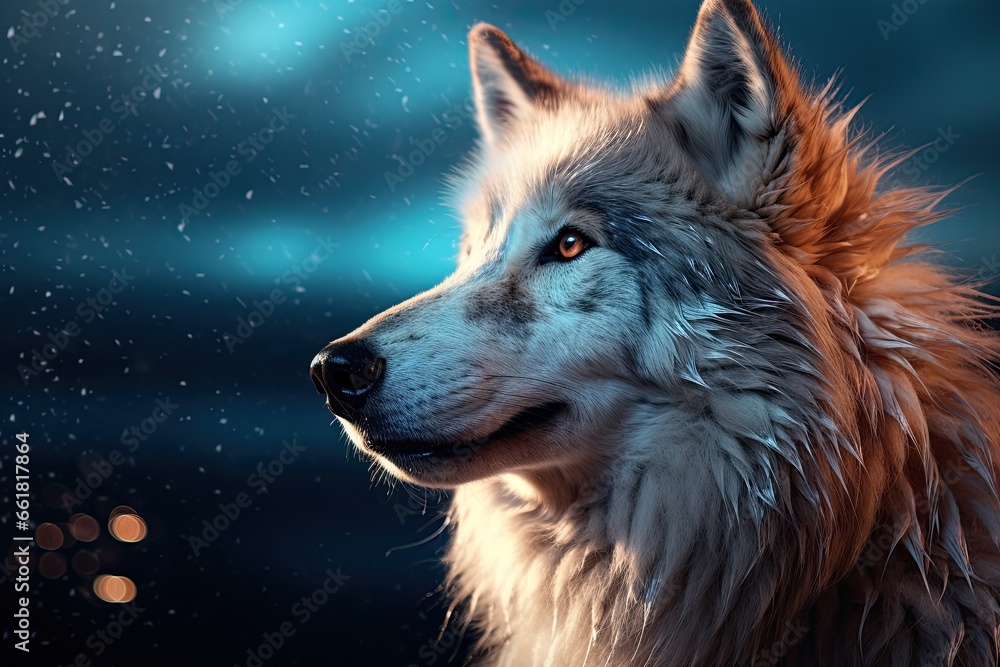 close up wolf in the moonlight