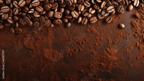 coffee beans background with copy space, roasted robusta arabica, ai generated