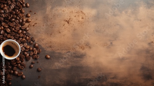 coffee beans background with copy space, roasted robusta arabica, ai generated