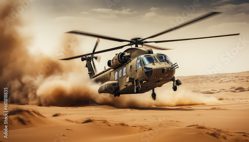 Peacekeepers' helicopter lands in the desert photo