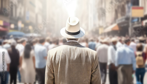A Jew among a multitude of people walks through the streets of the city