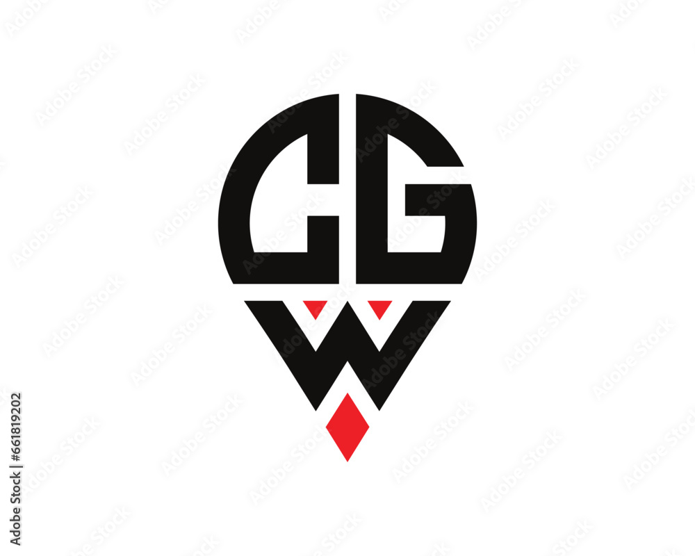 CGW letter location shape logo design. CGW letter location logo simple design.