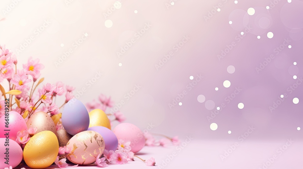 easter decoration, colorful easter eggs illustration background, ai generated