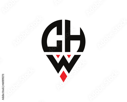 CHW letter location shape logo design. CHW letter location logo simple design. photo