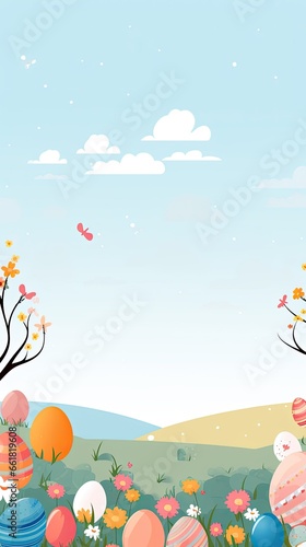 easter decoration, colorful easter eggs illustration background, ai generated