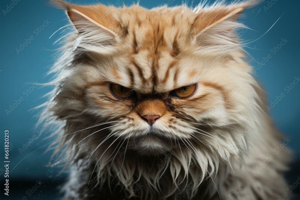 A disgruntled cats negative emotions shine through in its furious expression - obrazy, fototapety, plakaty 