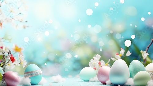 easter decoration, colorful easter eggs illustration background, ai generated