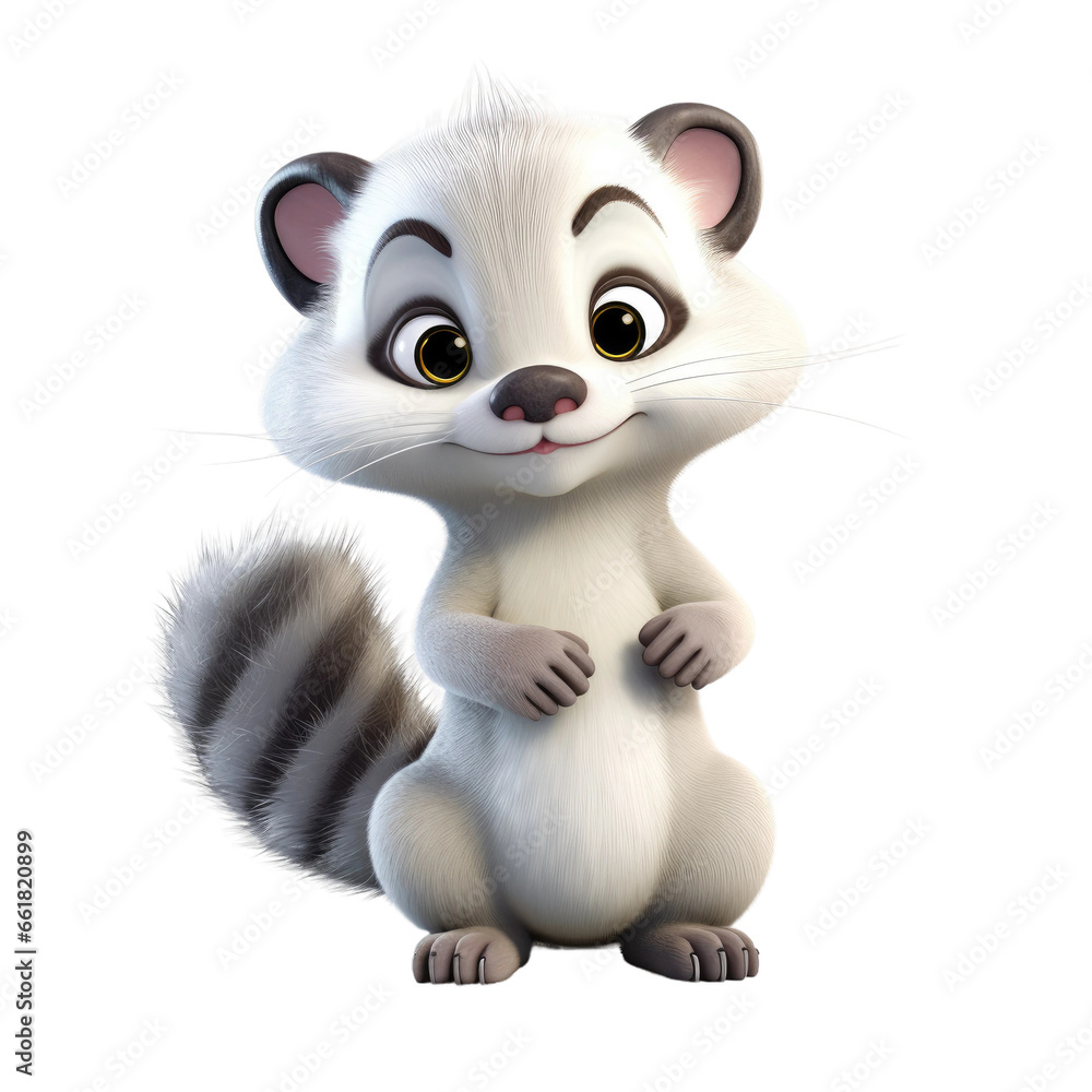 3D Cartoon of Frostbite Ferret on transparent background