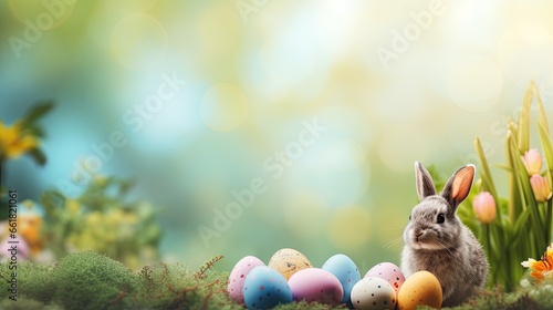 easter decoration, colorful easter eggs illustration background, ai generated