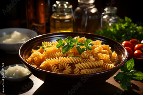 fusilli in Brodo close up view from above of food agai, generative ai