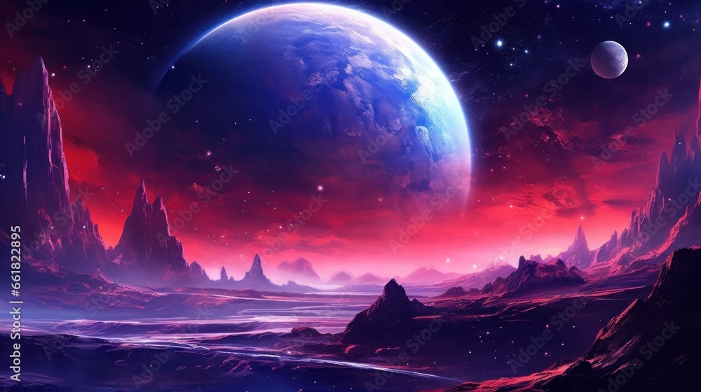 Fototapeta premium Space digital artwork. Surreal fantasy cosmos landscape