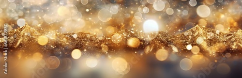 Abstract background with gold bokeh particle. Christmas Golden light shine 