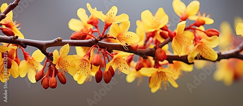 Netherlands Hamamelis in close up bloom With copyspace for text