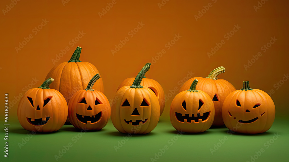 Halloween pumpkins on a green background. Halloween pumpkins on a green background.