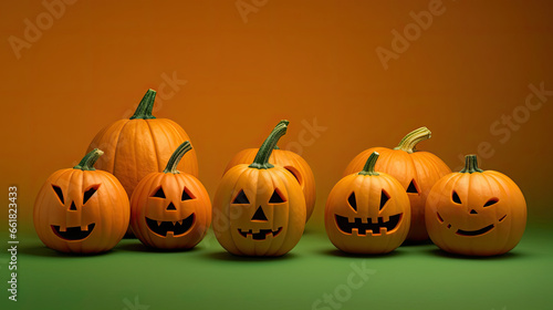 Halloween pumpkins on a green background.