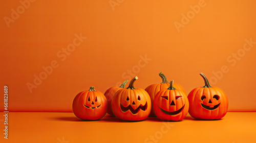 Halloween pumpkins on a scarlet background.